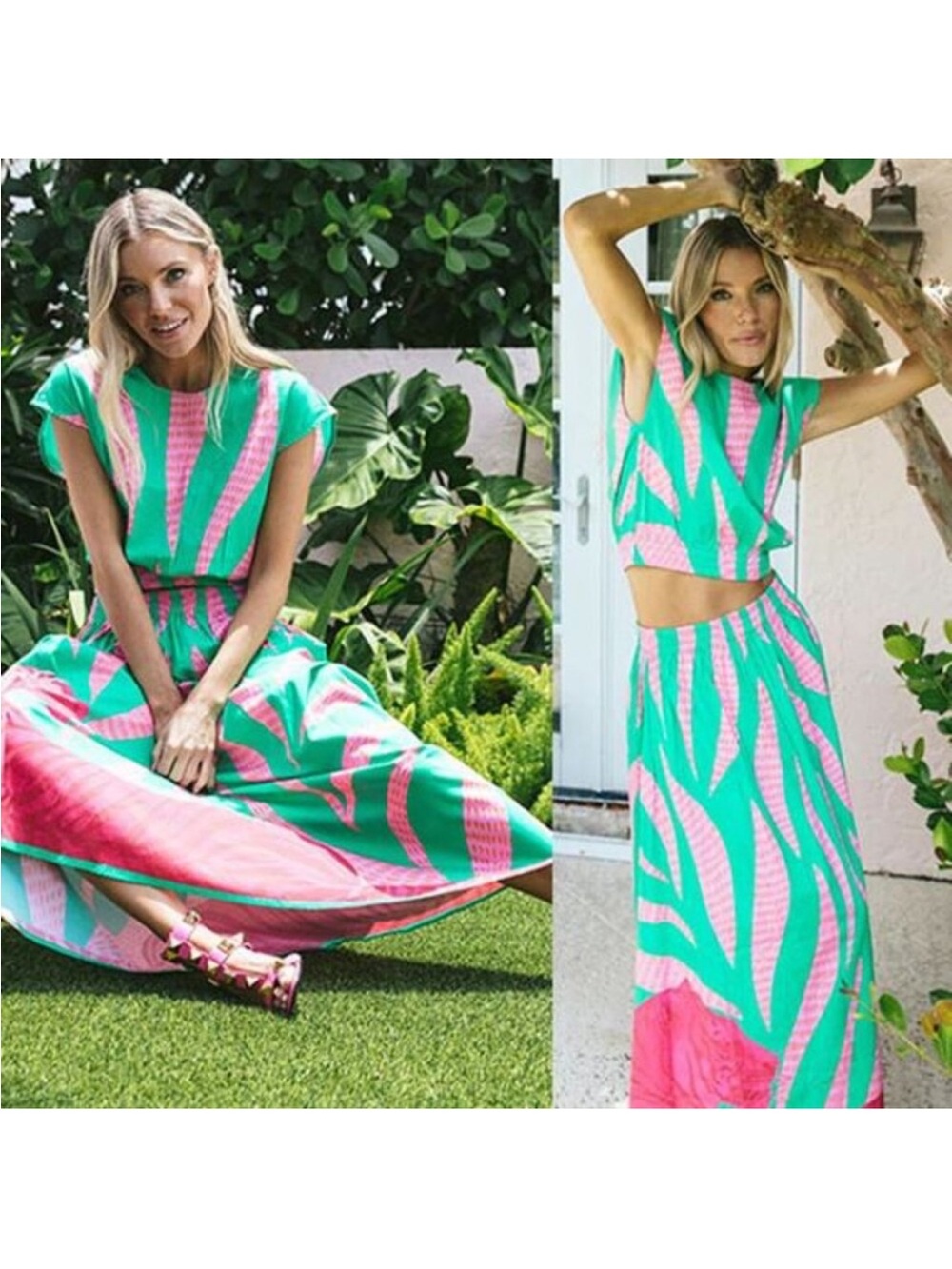 Sheridan French Gardenia Malachite Tigress Blouse and Maxi Skirt Set Size Medium
